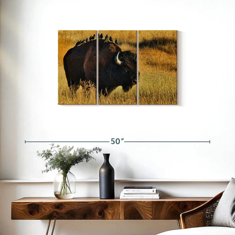 Brampt Birds On Bison, 20" H x 33" W