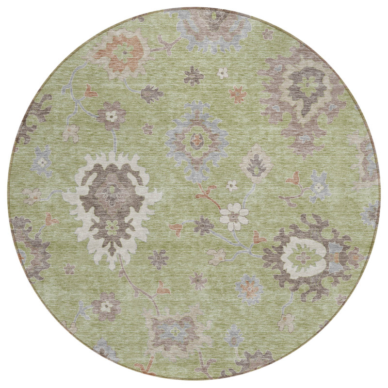 Lummus Washable Damask Indoor / Outdoor Rug, Round 8'