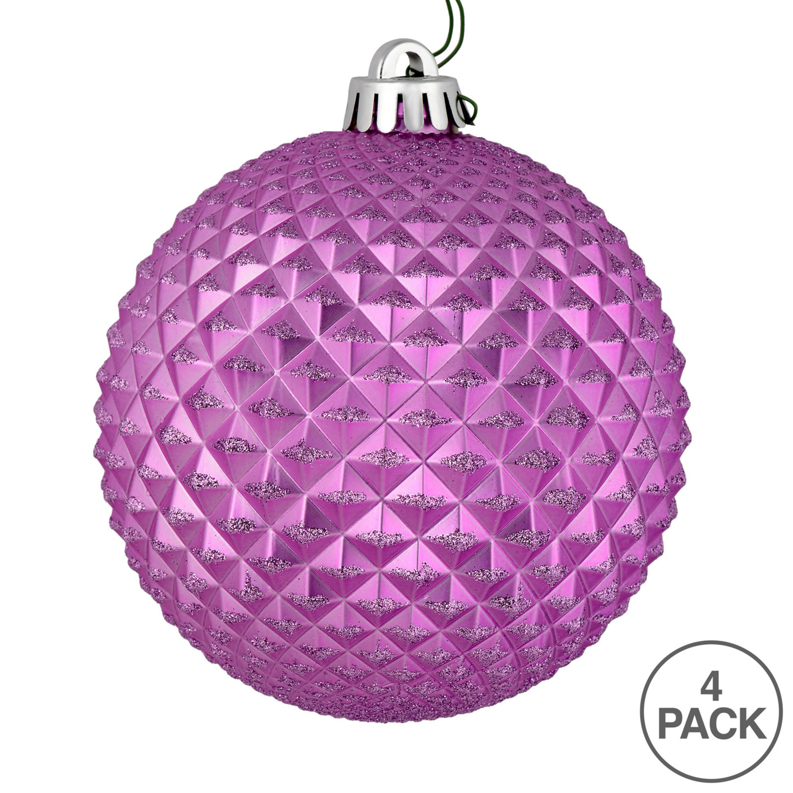 Durian Glitter Ball Ornament, Orchid, 4" H x 4" W x 4" D
