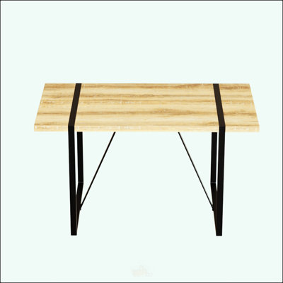 Ensemble de 4 tables de salle à manger rectangulaires de style industriel rural moderne en MDF avec pieds en métal noir et chaises sans accoudoirs en PU.