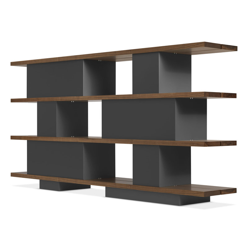 Happy Day Bookcase, (4 Shelves) 41" H x 81" W x 14" D, Walnut/Oblivion
