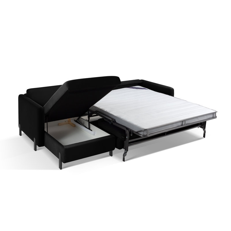 Bejna 3 Seater Velvet Sofa Bed, Left Hand Facing, 80cm H x 170cm W x 260cm D, Black