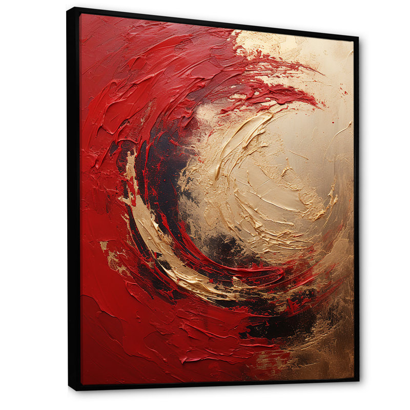Fusion de l'or rouge - Spirale abstraite, impressions sur toile, Cadre flottant noir, H 20 po x l 12 po x P 1 po