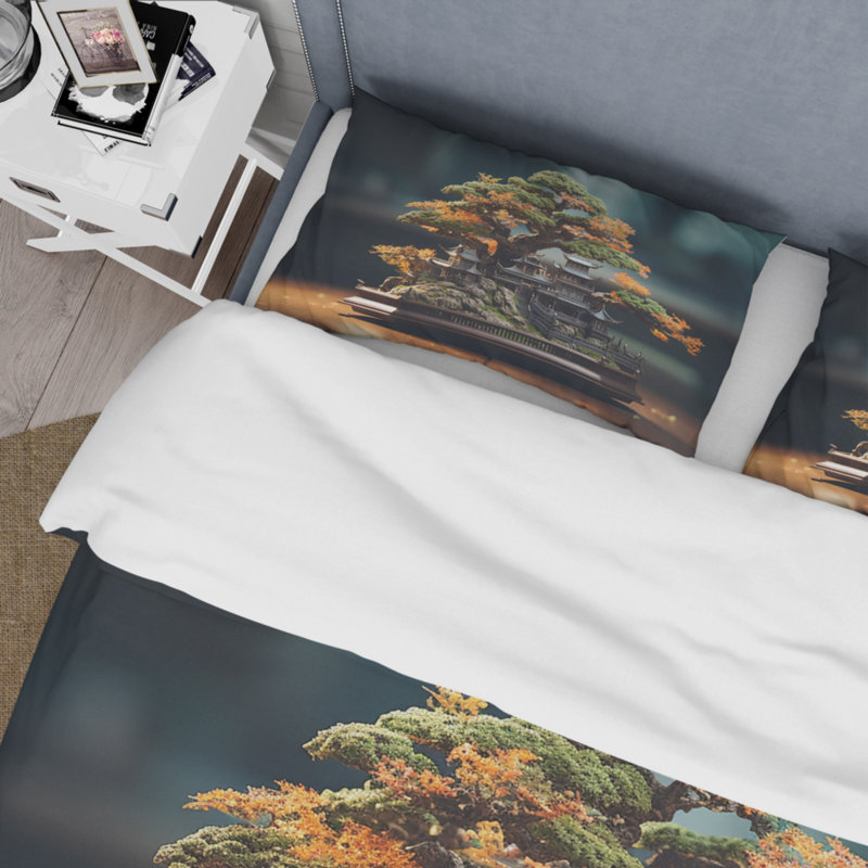 Ensemble de housse de couette Asian Art Bonsais Wisdom VII Bedding, Housse de couette pour grand lit et 2 taies décor