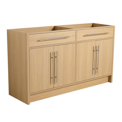 Freestanding Bathroom Vanity, 4-Soft Closing Door, Original Oak, Plywood, KD-PACKING, (Only Vanity, Excluding Sink)