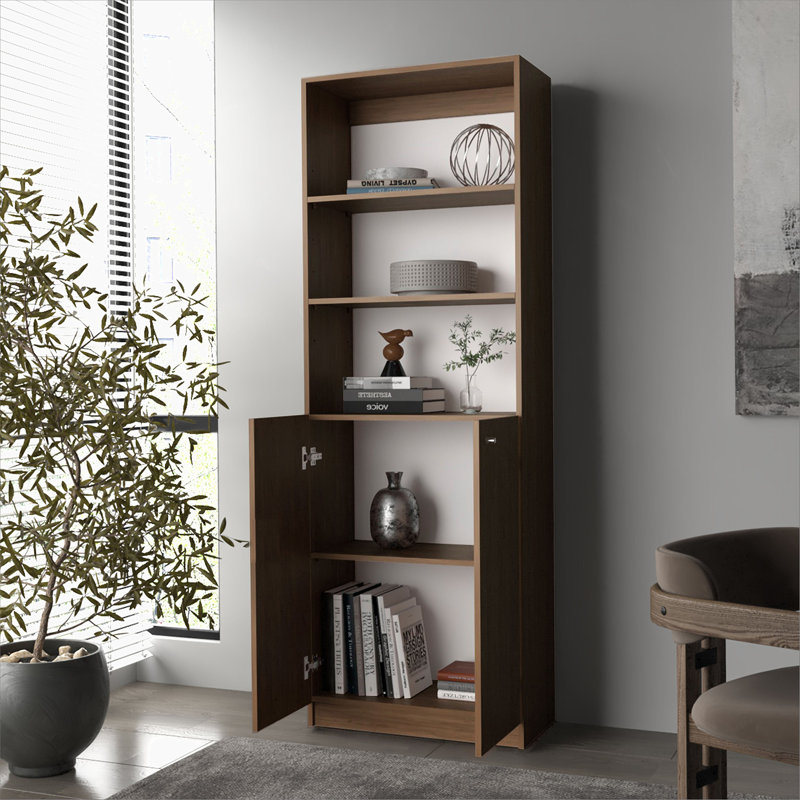 Natural Oak and White 2-Door Bookcase with Open Storage