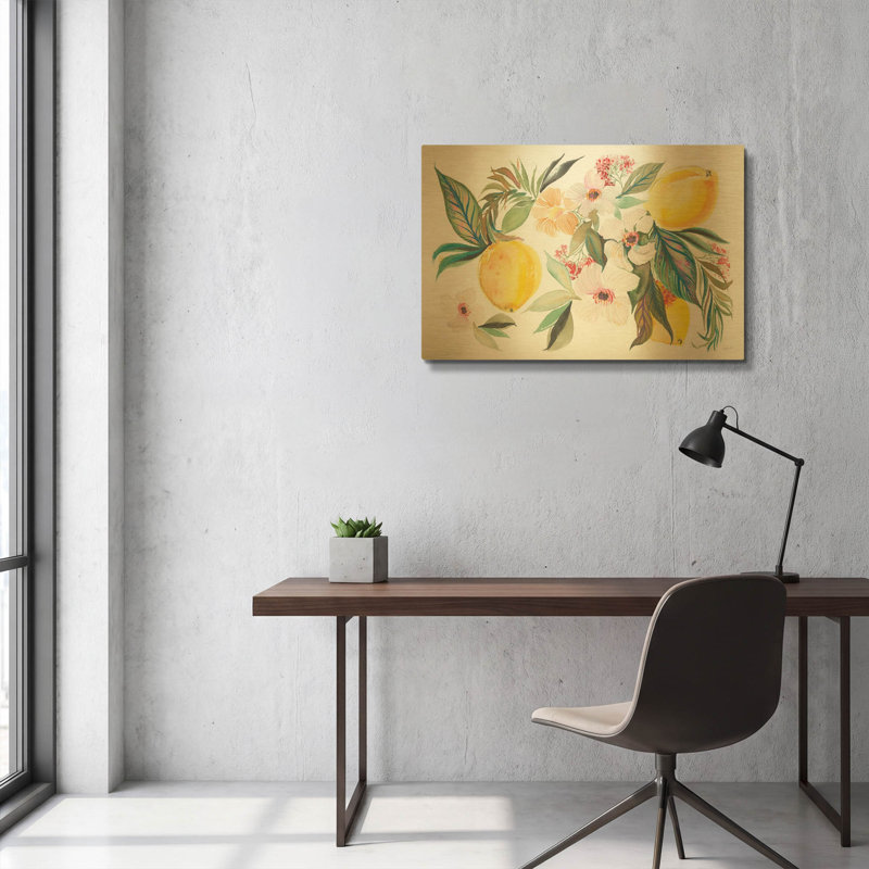 « Citrus Summer 1 v2 » de Kristy Rice, tableau mural en métal doré, 91,4 cm x 61 cm, 36"x24"