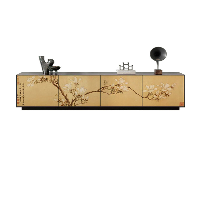 Meuble télé en bois de pin durable, 86.61", Noir / Jaune