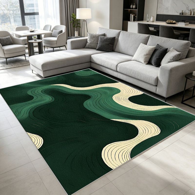 Emerald Green Contour Wave carpet-easy to clean, machine-washable, soft and comfortable; suitable for door mats, kitchens, living rooms, bedrooms, corridors, and laundry areas. Easy to clean, durable carpet for home decoration.