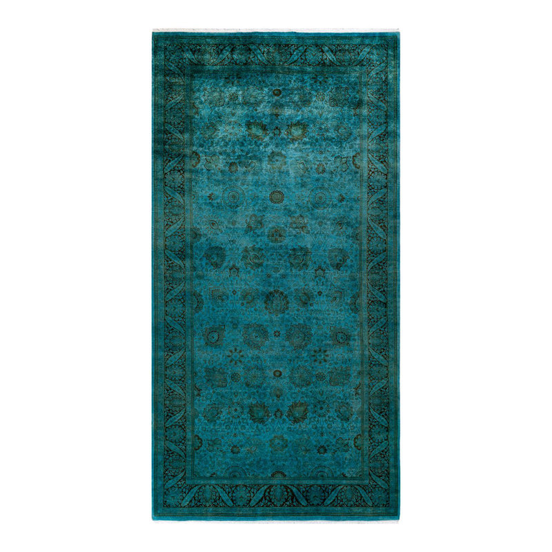 Tapis bleu noué à la main de conception unique Chimel