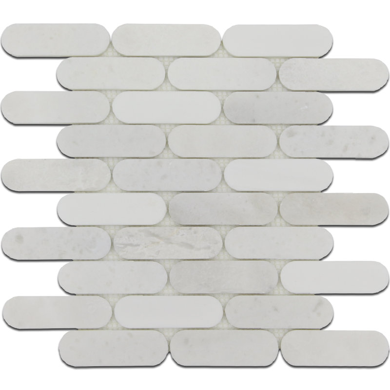 Eclipse Marble Mosaic Subway Tile, White/Gray