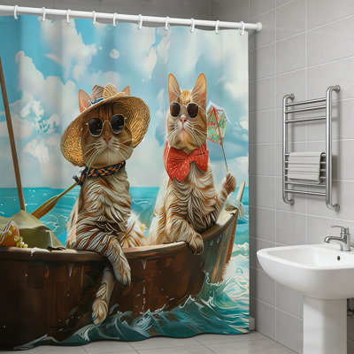 Funny Cat Shower Curtain Set, Waterproof Fabric Shower Curtains with Hooks, Modern Minimalist Waterproof Fabric Shower Curtain set