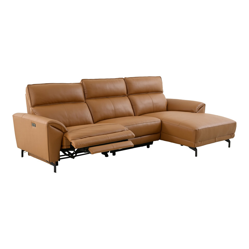 Houston Oversized Power Sectional With Chaise, Brown Top Grain Leather, Right Hand Facing