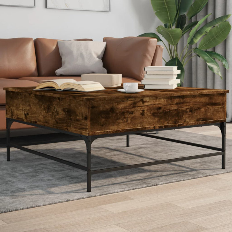 Aleathia Lift Top Four Leg Coffee Table with Storage, Smoked Oak