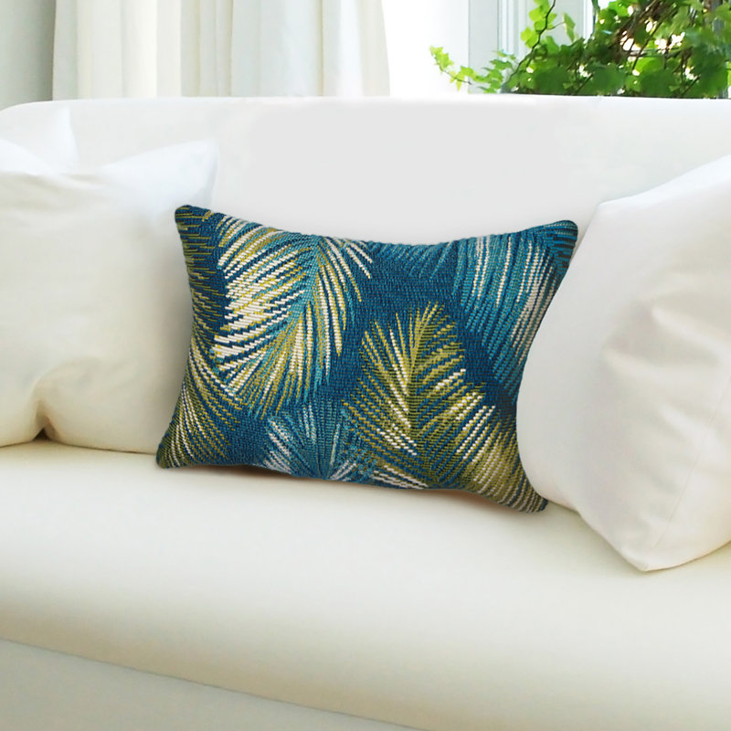Floral Outdoor Throw Pillow, Navy