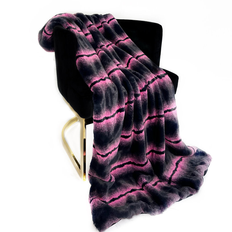 Fluffy Fields Throw Blanket, 108" W x 90" L, Pink/Gray