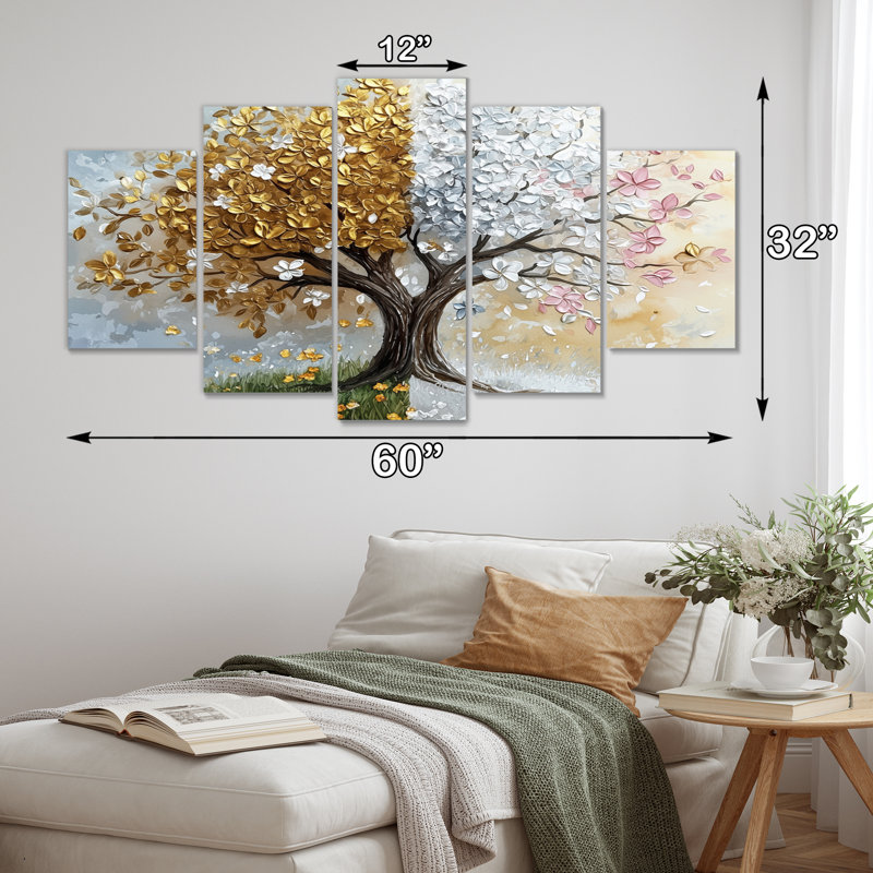 Arbre vert et jaune avec quatre saisons - ensemble d'art mural arbre de vie