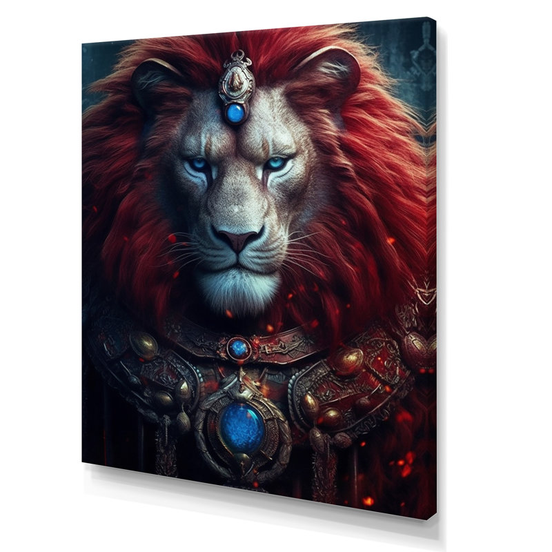 Ancien portrait d'un roi lion majestueux sur toile, H 20 po x l 12 po x P 1 po, Toile tendue