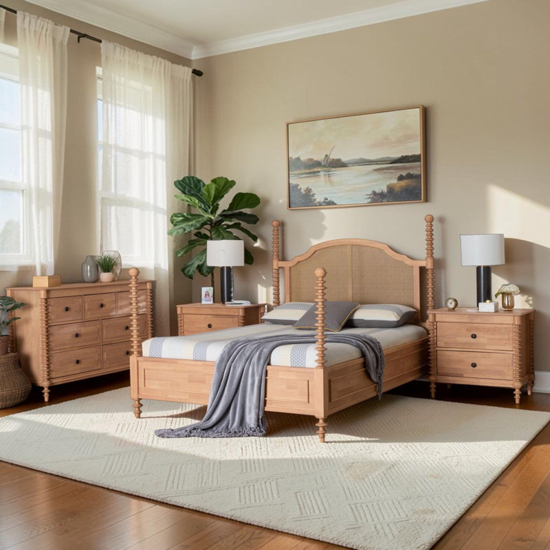 Cascade King Size 4-Piece Bedroom Set with 2-Drawer Nightstands in Natural Brown Finish
