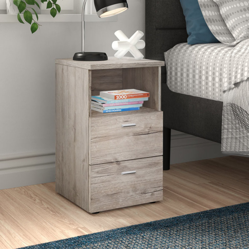 Gene 35cm W Manufactured Wood Bedside Table, Beige
