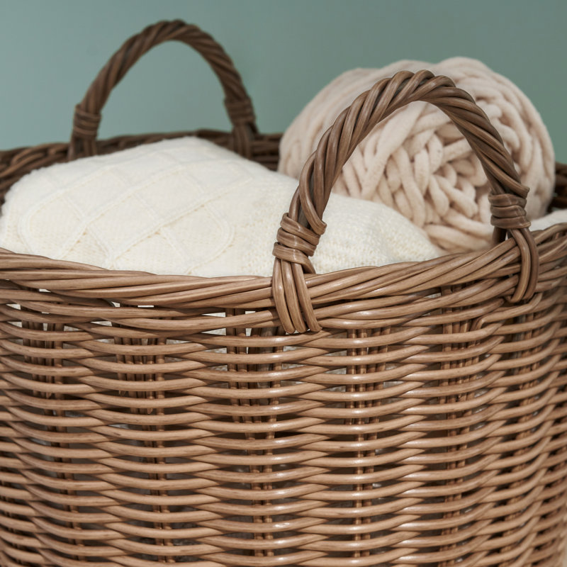 Stroh Round Cone Woven Resin Wicker Basket with Handles
