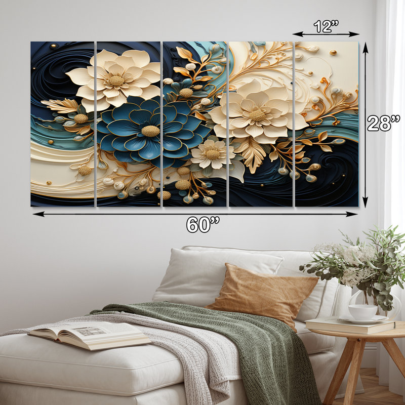 Encre liquide - Spiralscape II - reproduction abstraite sur toile - 5 panneaux égaux
