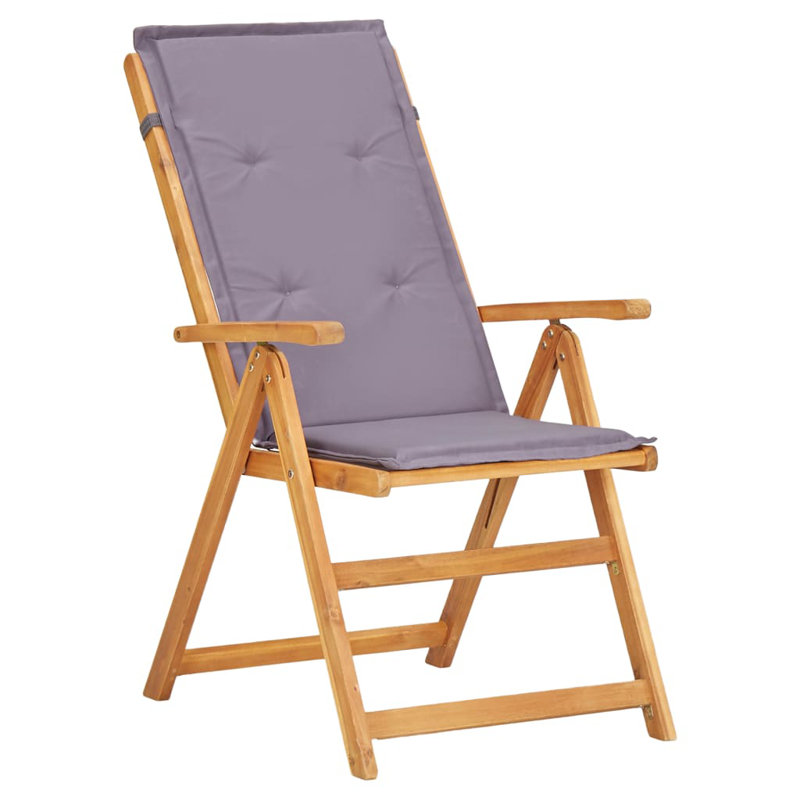 Chaise de patio pliante en acacia avec coussin Otani, Gris foncé