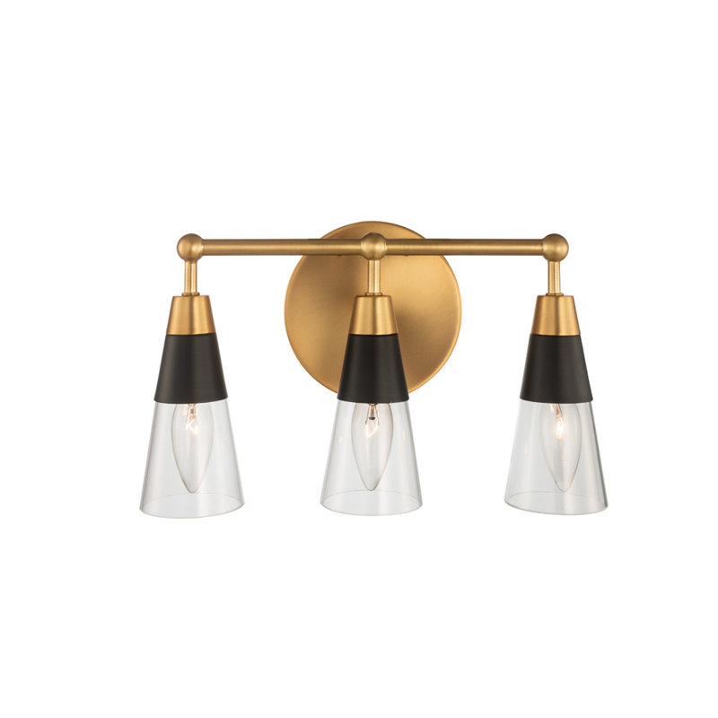 Matte Black and Brass 3-Light Dimmable Vanity Fixture