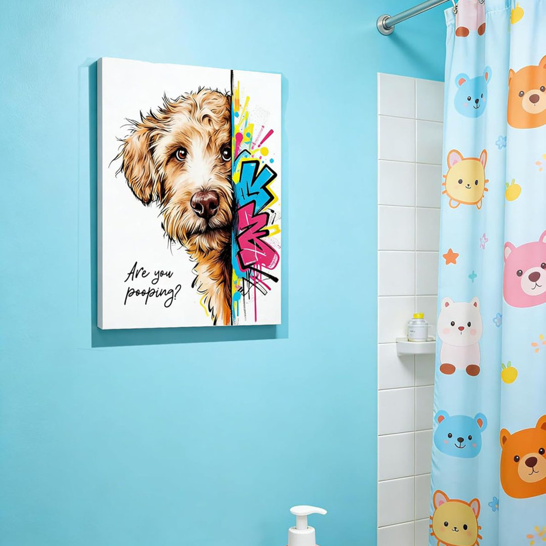 12x16“ Funny Goldendoodle Dog Bathroom Wall Art, Are You Pooping? Graffiti Pet Canvas Print, Humorous Restroom Poster Decor for Bathroom Toilet, Moder