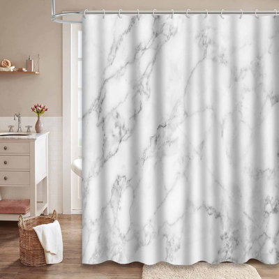 Abstract Marble Black Dirty Grunge White Shower Curtain with 12 Hooks