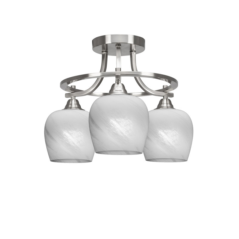 Charlesten Paramount 3 Light Semi-Flush Shown In Brushed Nickel Finish With 6" White Marble Glass
