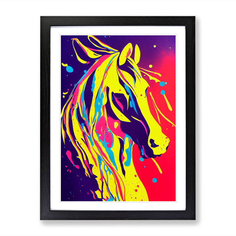 XV1022-4092X Splashed Horse No.2 Abstract - Single Picture Frame Painting, Black, 64cm H x 46cm W x 2cm D