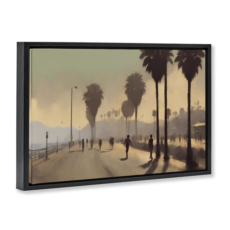  «Sunset Skater on Boardwalk», toile flottante encadrée par Noah Bay, Cadre flottant noir de jais, H 17 po x l 25 po