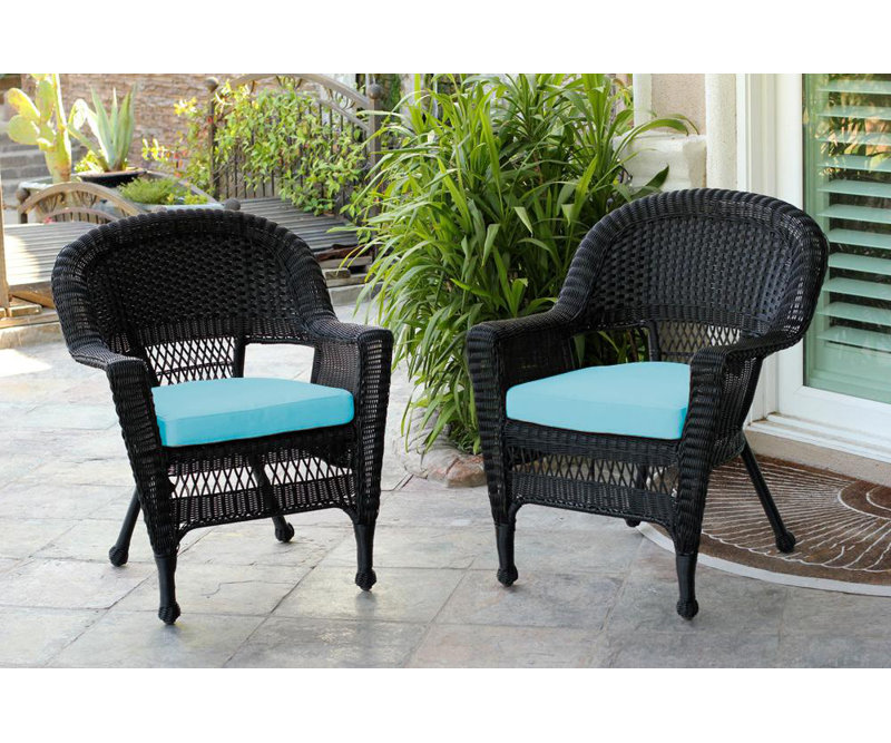 Chaise de patio avec coussins Burrowes, gris, Bleu ciel