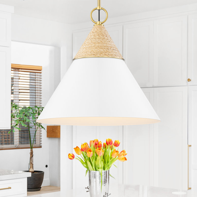 Luminaire suspendu moderne pour îlot de cuisine doré - abat-jour conique 18,7 po avec corde de jute tissée à la main, hauteur réglable, certifié ETL et UL