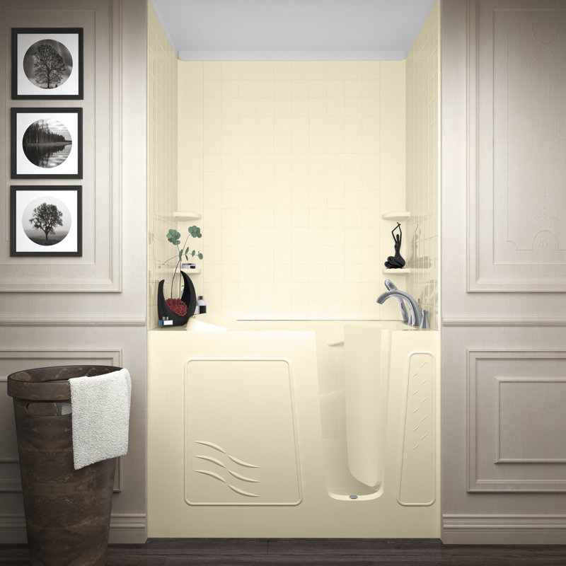 Ashton 53" x 30" Walk in Soaking with Faucet, Light and Integrated Seat, Biscuit, Right
