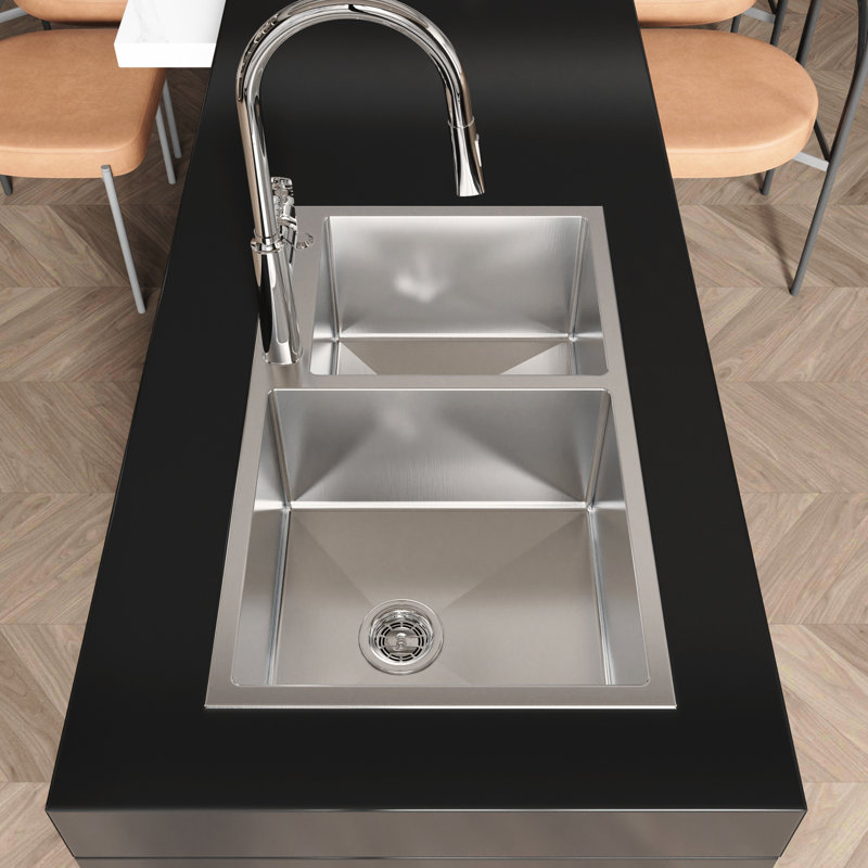 32"X19"X10" Double Basin Sink, S304 Stainless, Water- Finish, Easy Installation Process Kitchen Fade- Satin, Assembly