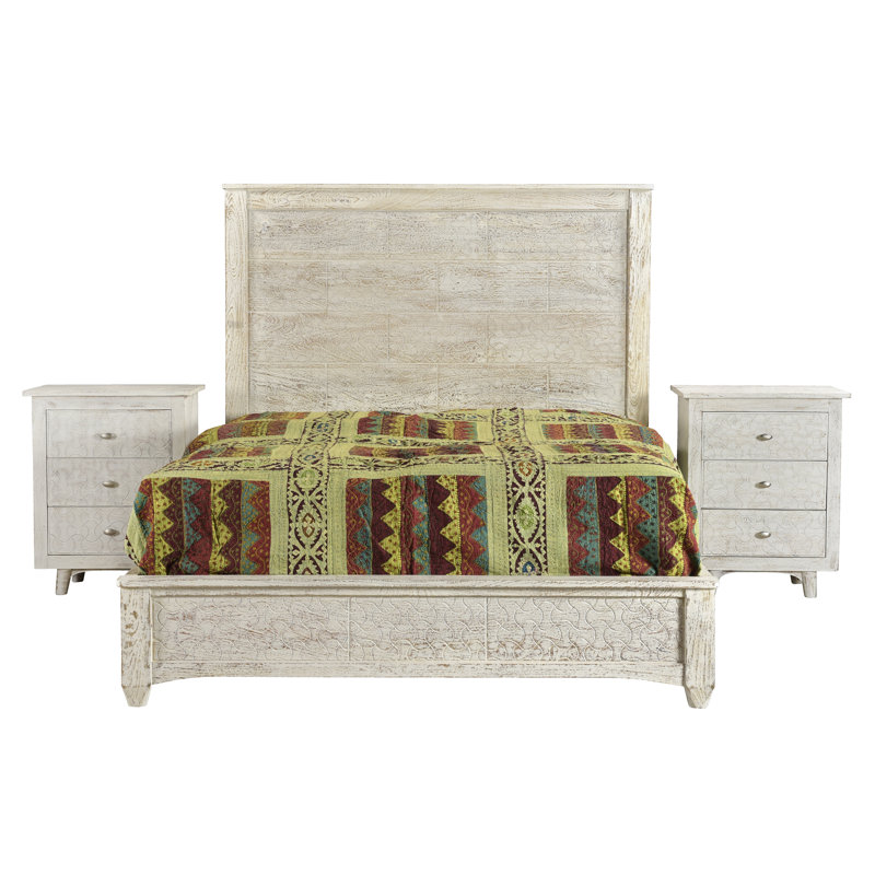 Lit plateforme en bois massif, Blanc, Grand