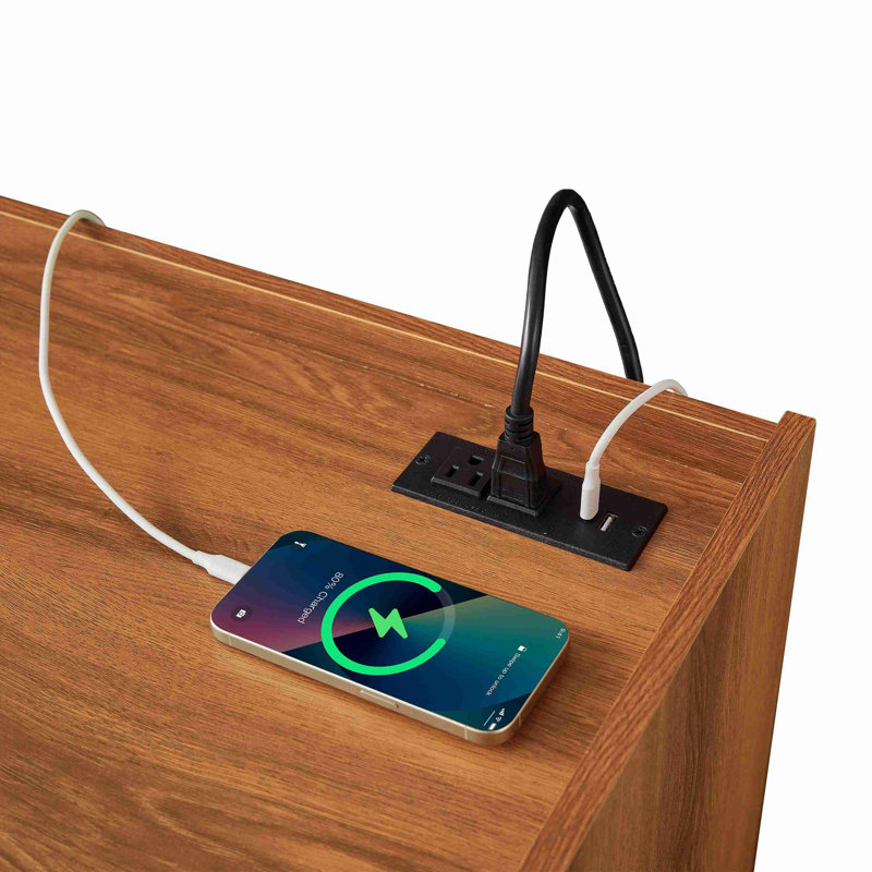 Built-in charging port and ambient LED lighting TV stand, Espresso