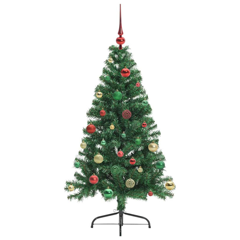  Artificial Pre-lit Christmas Tree PVC, Green/Red/Green/Gold, 4.92' H