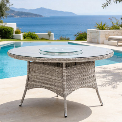 Table de salle à manger d'extérieur en rotin 6 places - structure en aluminium, osier en PE résistant aux rayons UV 2000H, verre trempé de 5 mm et trou pour parasol, conception détachable avec cour arrière pour patio