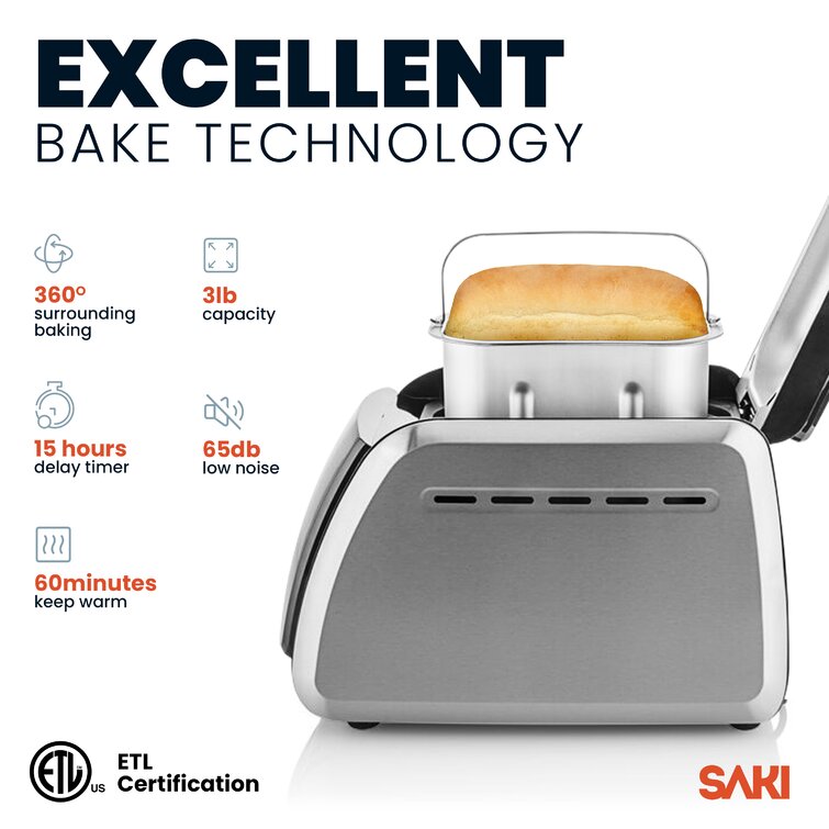  SAKI 3 LB Large Bread Maker Machine, 12-in-1 Programmable Large  Bread Machine, with Nonstick Ceramic Bread Pan & Large Digital Touch Panel,  3 Loaf Sizes with 3 Crust Colors Options, Keep