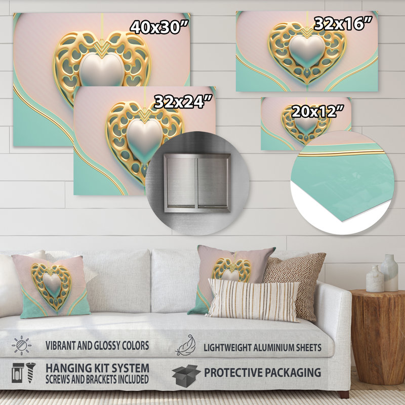 Décoration murale contemporaine en forme de cœur rose pastel rayonnant, H 16 po x l 32 po x P 1 po