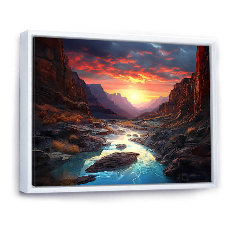 «Canyon Desert Sunset I», reproduction d'art sur toile, Cadre flottant blanc, H 24 po x l 32 po x P 1 po