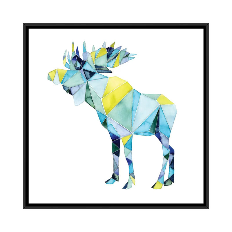 «Geo Animal III», peinture sur toile tendue, H 18 po x l 18 po x P 1,5 po, Toile avec cadre noir, Pas de tapis
