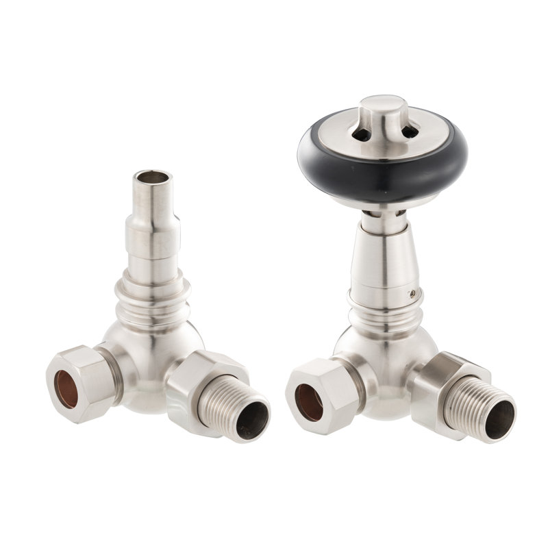 Abbate Heating Corner Thermostatic Radiator Valve with Wheel Head & Lockshield, Brushed Nickel