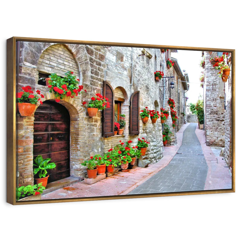 Rue italienne pittoresque, Cadre flottant doré, 37 po x 25 po