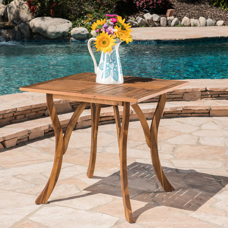 Élégante table de salle à manger carrée d'extérieur en bois d'acacia avec finition en teck pour le patio et la cour