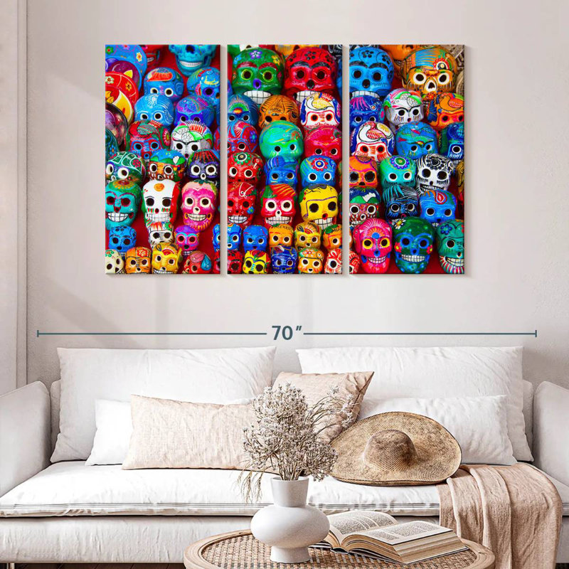 Crânes mexicains colorés Kerner, H 32 po x l 50 po