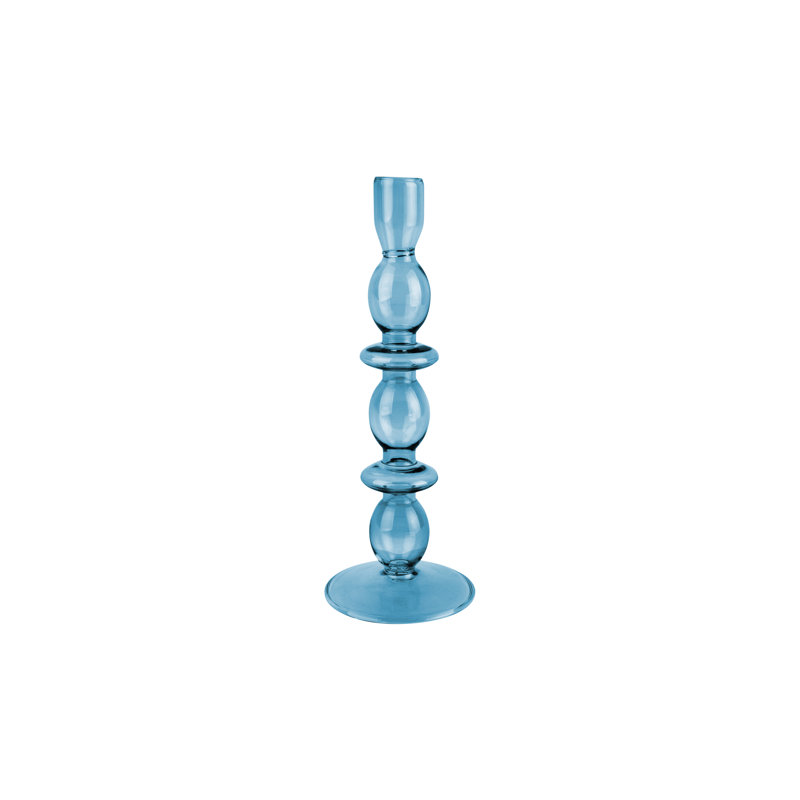 Glass Tabletop Candlestick, 24cm H x 8.5cm W x 8.5cm D, Dark Blue